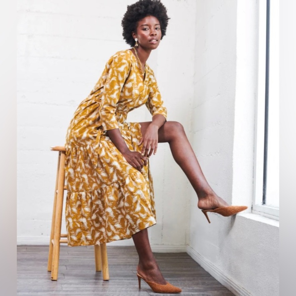 Madewell long sleeve Jardin Maxi dress Golden Brown Wave size XL by WVN Synergy